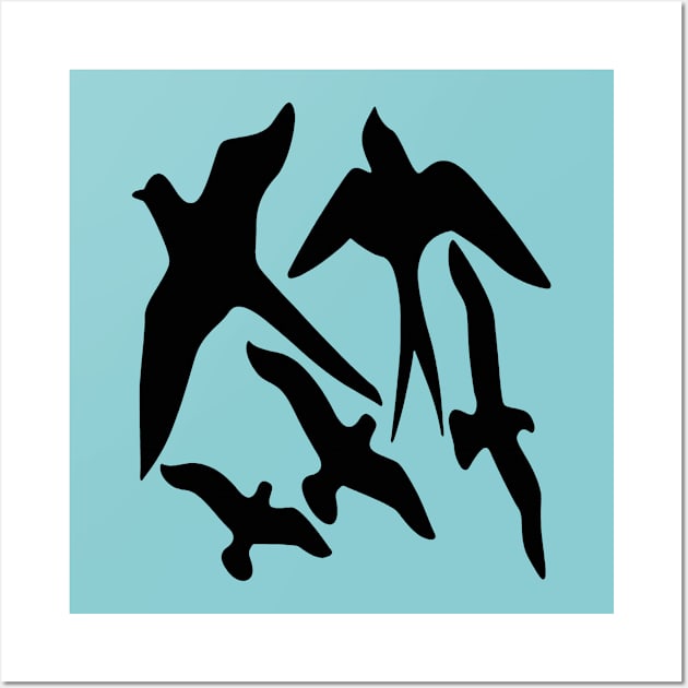 Birder Silhouette Swallow Swift and Seagulls Wall Art by taiche